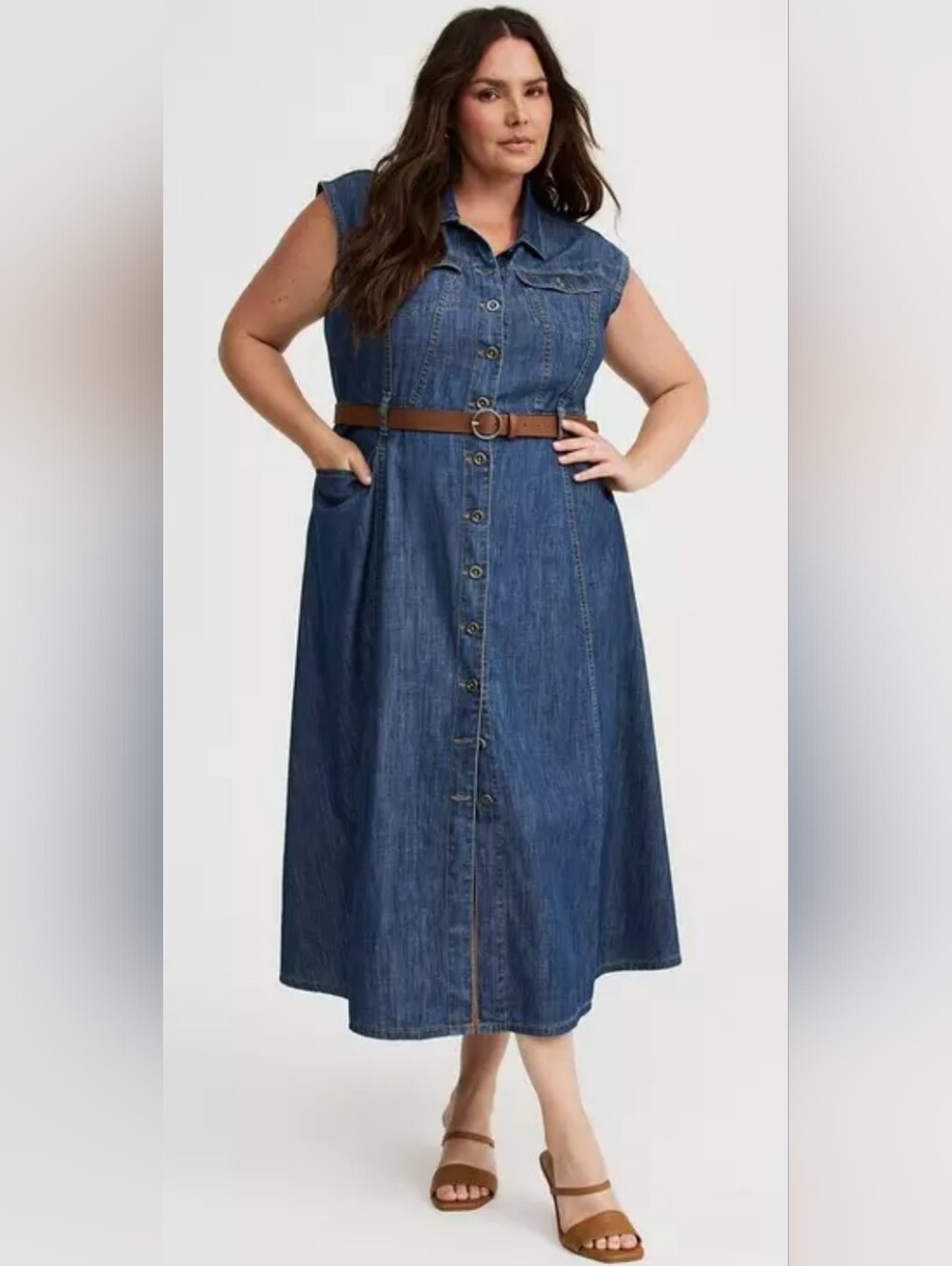 Torrid 2X Denim Trucker Dress Button Front Collared Midi Pocket Dress - Picture 1 of 8